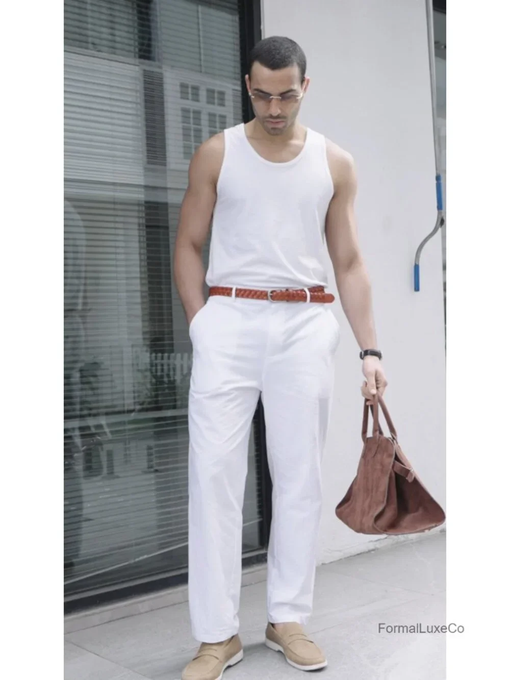 Men's Linen Cotton Casual Straight Leg Pants with Pockets
